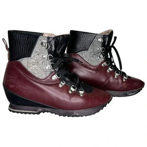 Cavalini Made in Italy Women's Burgundy and Black Lace-Up Boots with Wedge sz 38